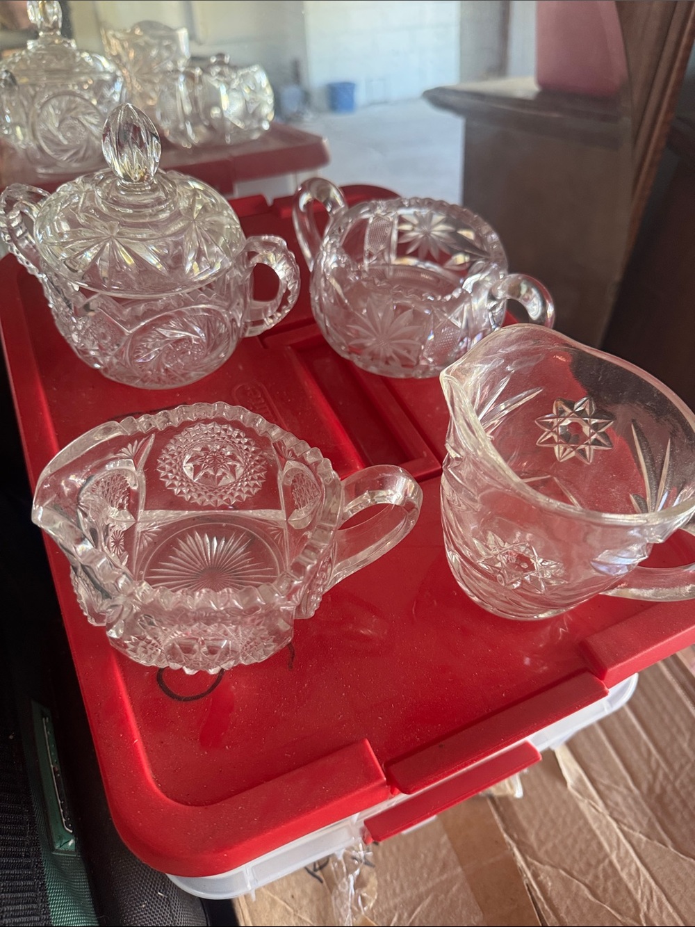 Cut Glass Sugar and Creamer Set - Clear Crystal-Style Home Dining